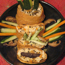 My Favorite Inari Pockets:Tofu Skin Pockets filled w/ Sushi Rice and Crunchies