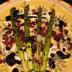 Roasted Asparagus with Gorgonzola Dolce, Prosciutto Bits and Aged Balsamic Vinegar