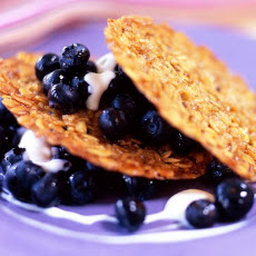 Oat Crisps with Blueberries, Peaches and Crème Fraîche