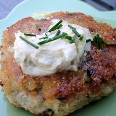 San Francisco Swordfish Cakes with Spicy Brown Mustard Mascarpone