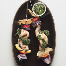 Chicken Skewers with Tarragon-Pistachio Pesto