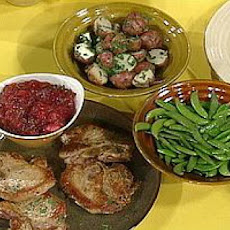 Pork Chops with Cran-Apple Sauce, Parsley Potatoes and Sugar Snap Peas