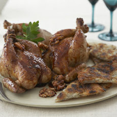 Roasted Poussins with Pomegranate Sauce and Potato Rösti