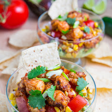 Chipotle Lime Shrimp and Guacamole Dip with Tomatoes and Charred Corn