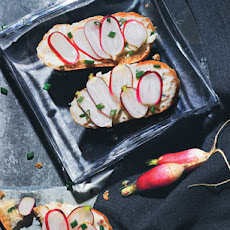 Sliced Baguette with Radishes and Anchovy Butter