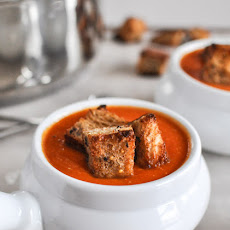 Creamy Tomato Soup with Brown Butter Garlic Croutons