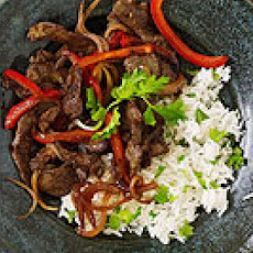 Spicy Stir-Fried Lamb with Cilantro Rice