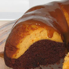 Pumpkin Cheesecake Topped Chocolate Bundt Cake W. Dulce De Leche