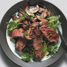Seared Asian Steak and Mushrooms on Mixed Greens with Ginger Dressing
