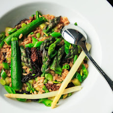 Spring Vegetable Risotto With Asparagus, Zucchini, Fava Beans, Snap Peas, and Morels
