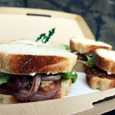 Balsamic Chicken Sandwich with Peach Jam & Brandied Onions.