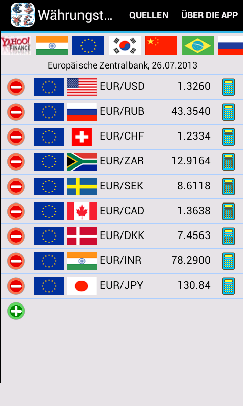 Android application Currency Table (with costs) screenshort