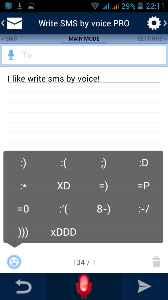 Android application Write SMS by voice PRO screenshort