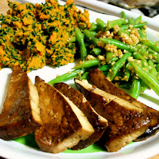 Kale Sweet Potatoes, Green Bean Salad, and Baked Tofu