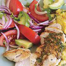 Hot-or-Not Grilled Sliced Chicken with Cheesy Polenta and Guacamole Salad