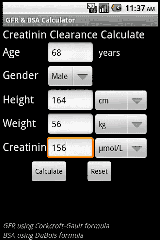 GFR BSA Calculator