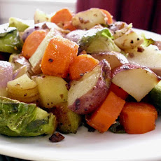 Honey-Glazed Roots & Sprouts with Pan-fried Garlic