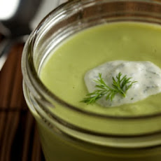 Edamame and Pea Soup with Herbed Lemon Cream