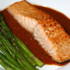 Broiled Salmon and Asparagus with Guajillo-Tomatillo Sauce