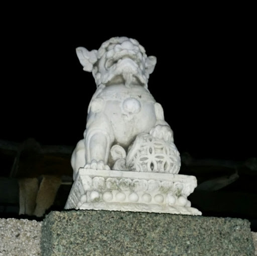 Lion and Dragon on a Column at a Temple