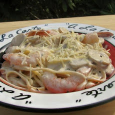 Shrimp and Mushroom Linguini With Creamy Cheese Herb Sauce
