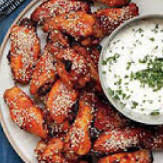 Sticky Chicken Wings with Blue Cheese Dip
