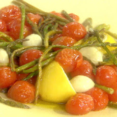 Roasted Pencil Asparagus with Cherry Tomatoes, Garlic and Extra-Virgin Olive Oil
