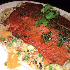 Cumin Crusted Salmon With Orange Rice Pilaf