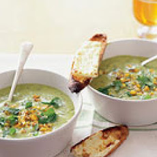 Corn Avocado Soup with Cheesy Toasts