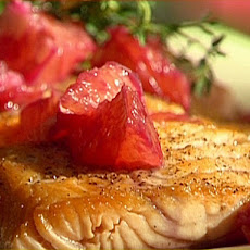Pan-Seared Salmon with Sauteed Baby Spinach and a Pink Grapefruit Pinot Noir Sauce