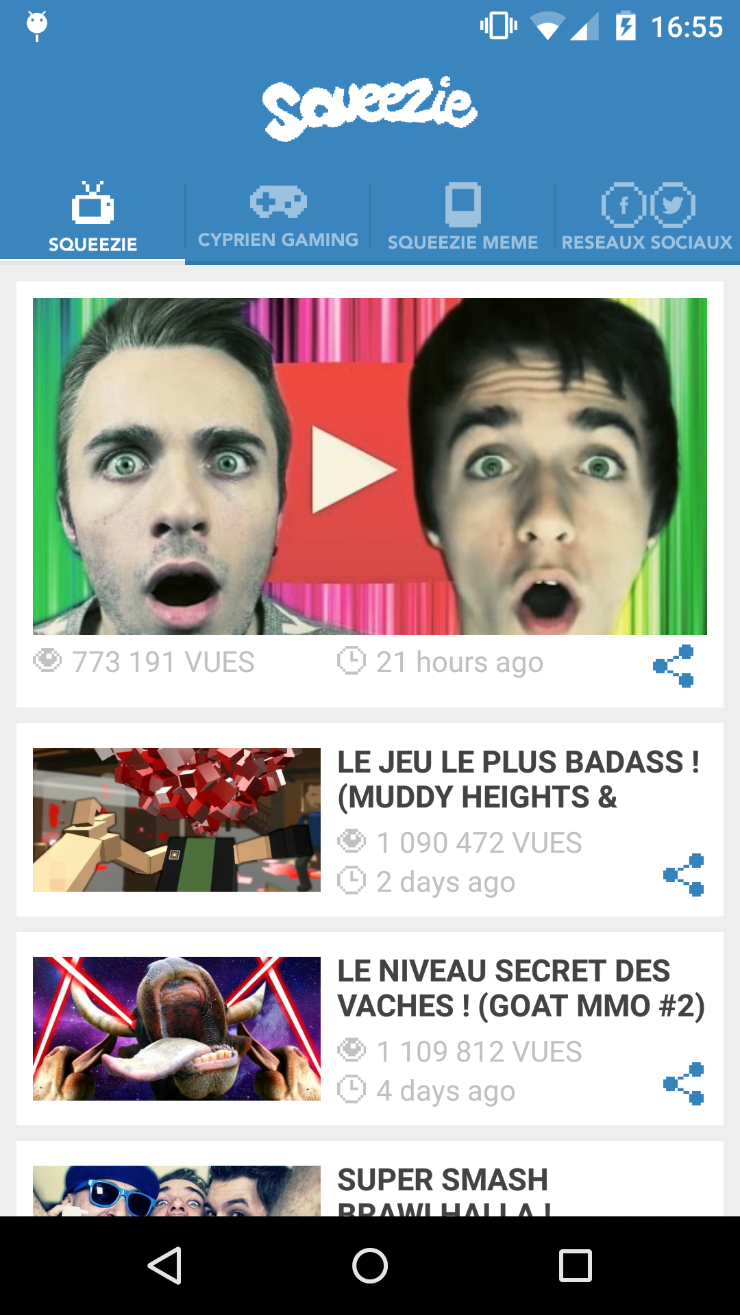 Android application Squeezie screenshort