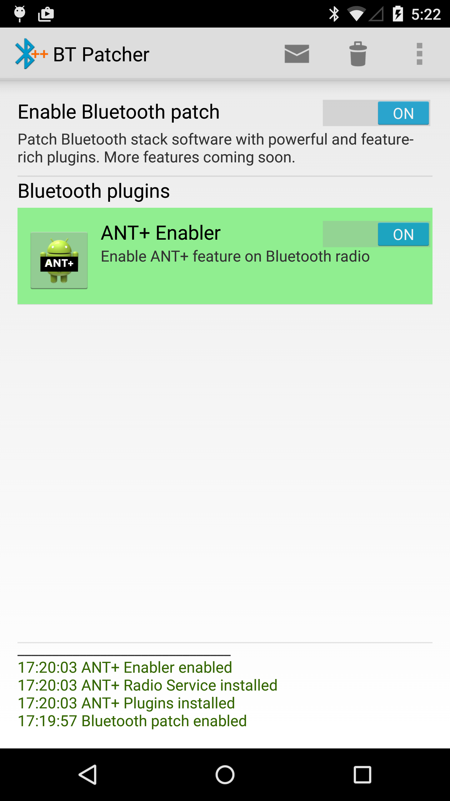 Android application ANT+ Enabler screenshort