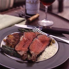 Grilled Prime Aged Sirloin with Garlic-Scallion Potato Cakes and Béarnaise Sauce