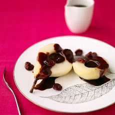 Pears and Dried Cherries with Chocolate Sauce