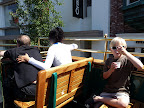 Riding the double-decker open-top Grove - Farmers Market trolley and eating vanilla chip ice cream.