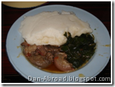 Rape relish served with nsima and stewed offals Rape relish served with nsima and stewed offals