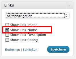 Screenshot Links-Widget Einstellungen Einstellungen des Links-Widgets