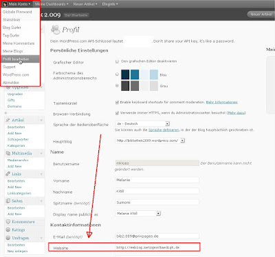 Screenshot WordPress Administration Profil bearbeiten Bild 14.1 Trage unter Kontaktinformationen deine Webseite ein (Klicke zum Vergrößern)
