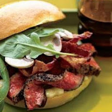 Pepper-Crusted Beef, Bacon, and Arugula Sandwiches with Spicy Mustard