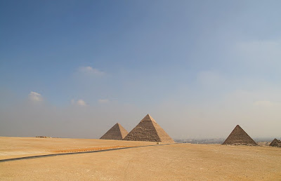 Even the massive pyramids in Cairo, Egypt can look small from across the desert.