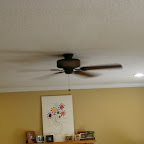 Handiwork: One new fan, Four new holes in the ceiling... for the recessed lights.