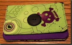 puple and green wallet