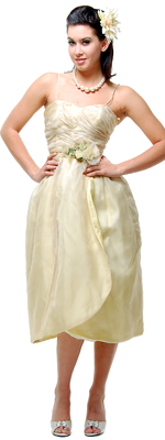 Authentic Vintage 1950's Pale Yellow Strapless Chiffon Prom Dress with Rose Applique 