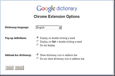 Google Dictionary setting