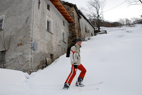 Peter on his skis in the backyard