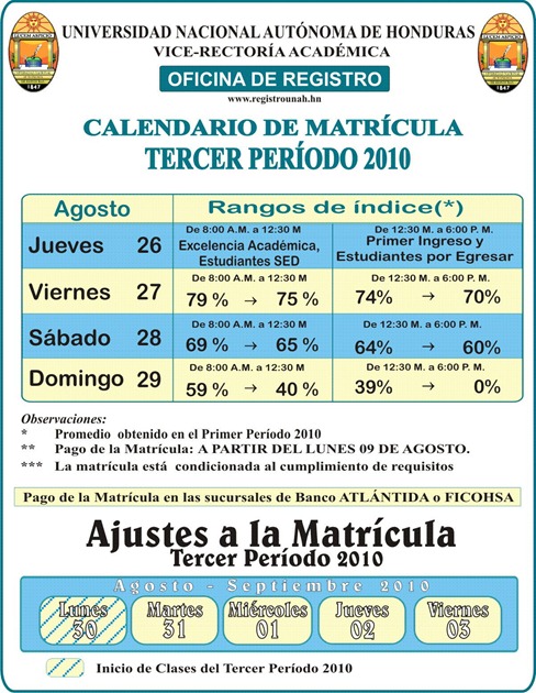 Calendario Matricula III2010