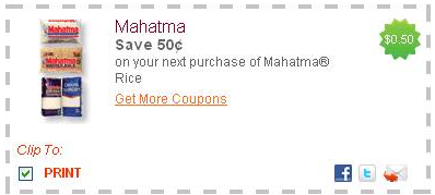 Mahatma Rice 50 cents off Mahatma Rice 50 cents off