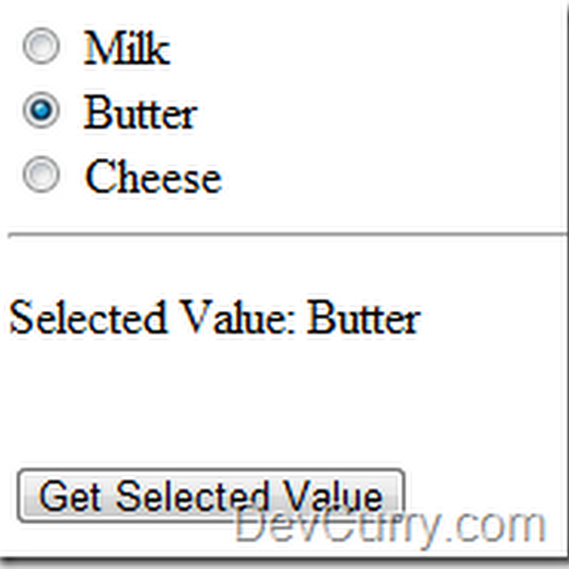 DevCurry: Get Selected Value of Radio Button using a Single line of jQuery  code