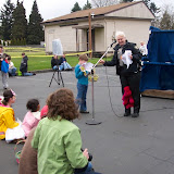 After the puppet show, the police women gave stuff animals out to selected children