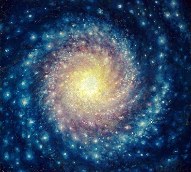 Galaxy oil on wood painting - Galaxie pictura ulei pe lemn